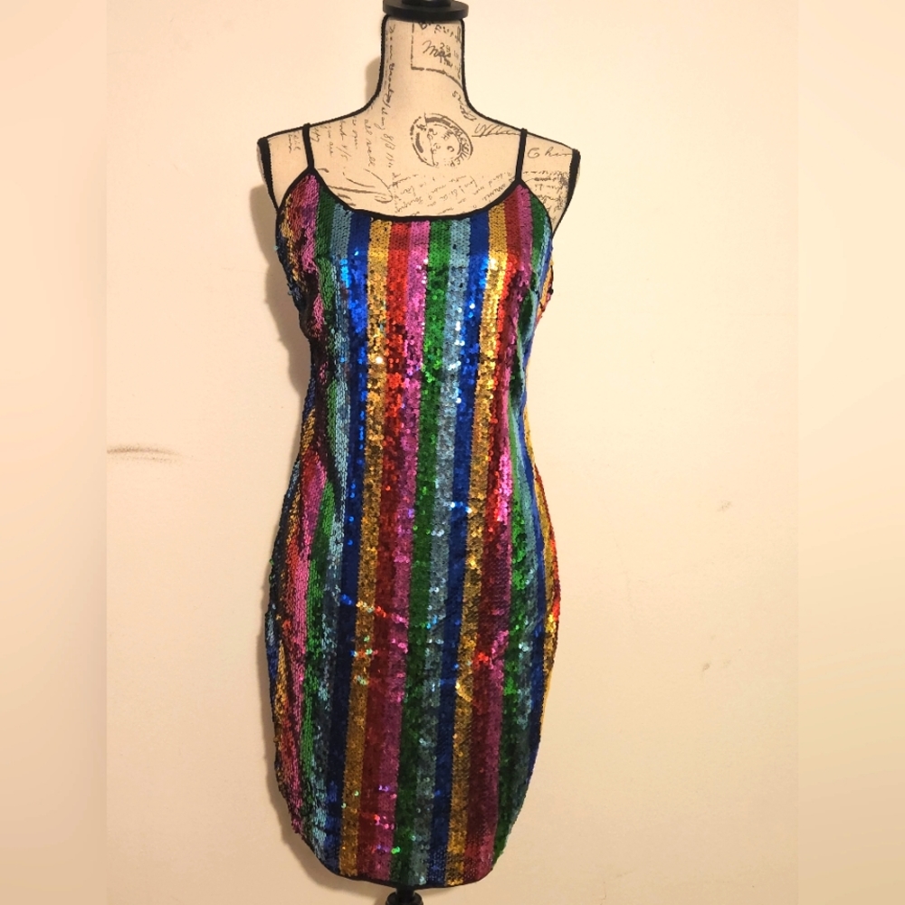 Boutique RAINBOW colored, sparkle, bedazzled Dress